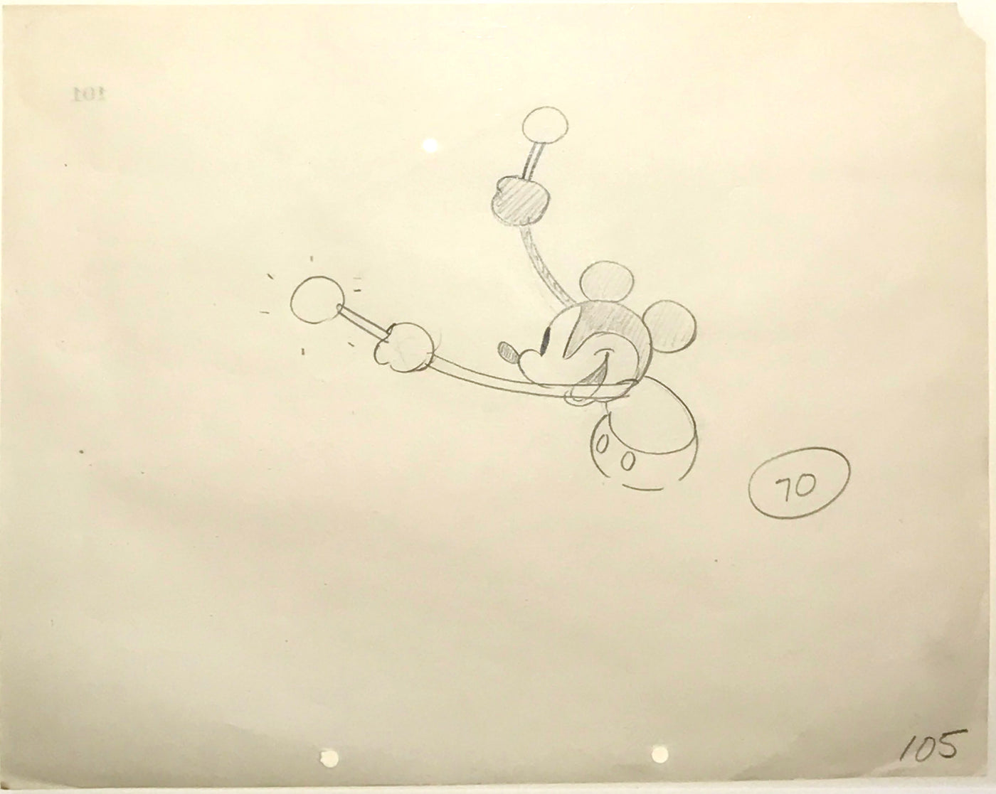 Original Walt Disney Production Drawing from Steamboat Willie (1928) featuring Mickey Mouse