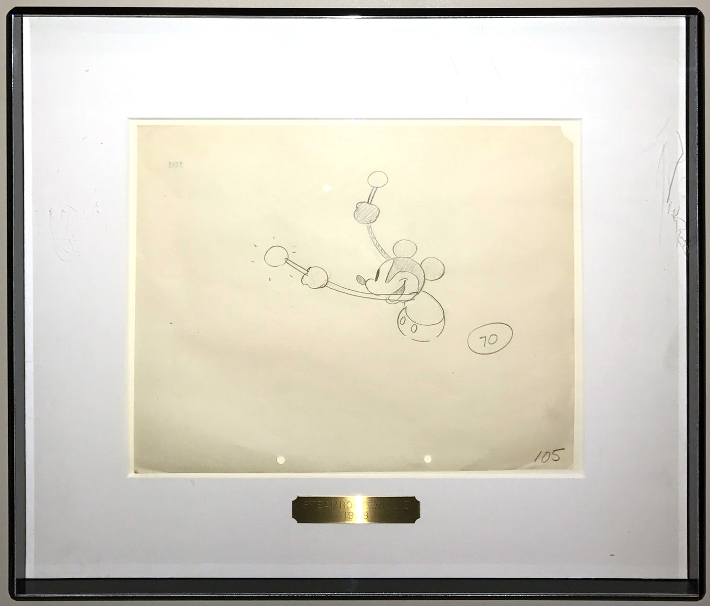 Original Walt Disney Production Drawing from Steamboat Willie (1928) featuring Mickey Mouse