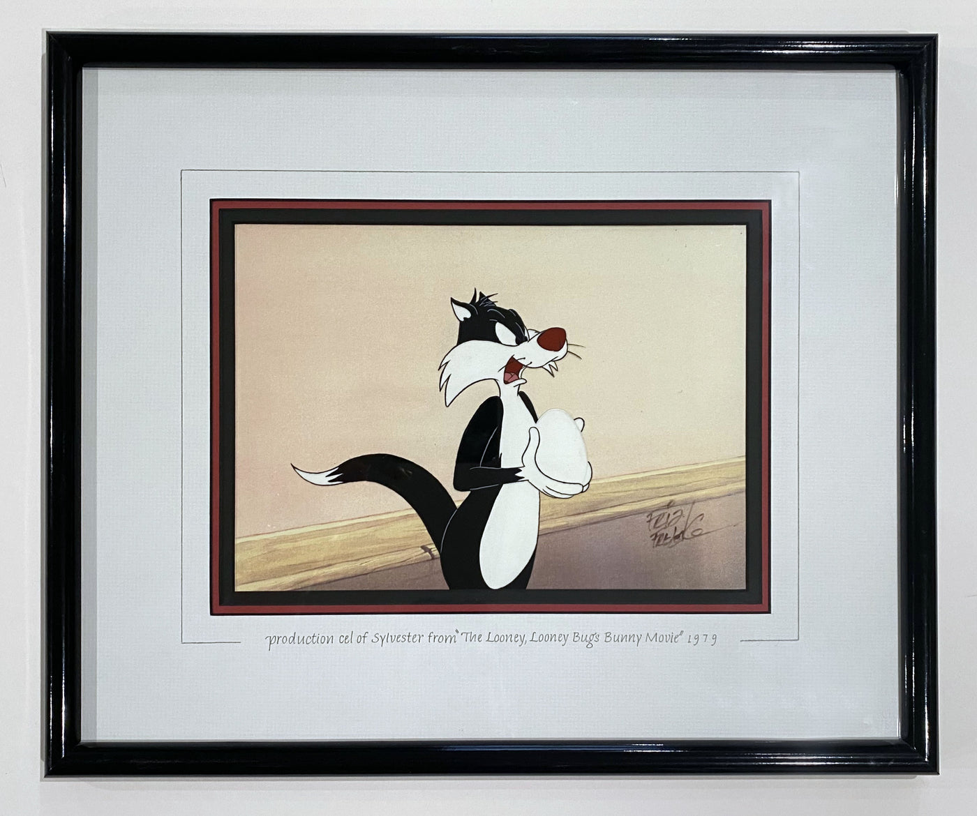 Original Warner Brothers Production Cel of Sylvester from The Looney, Looney Bugs Bunny Movie (1979), Signed by Friz Freleng