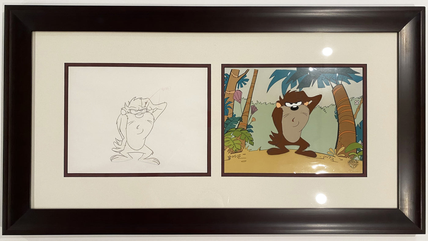 Warner Brothers Tazmanian Devil Production Cel with Matching Drawing