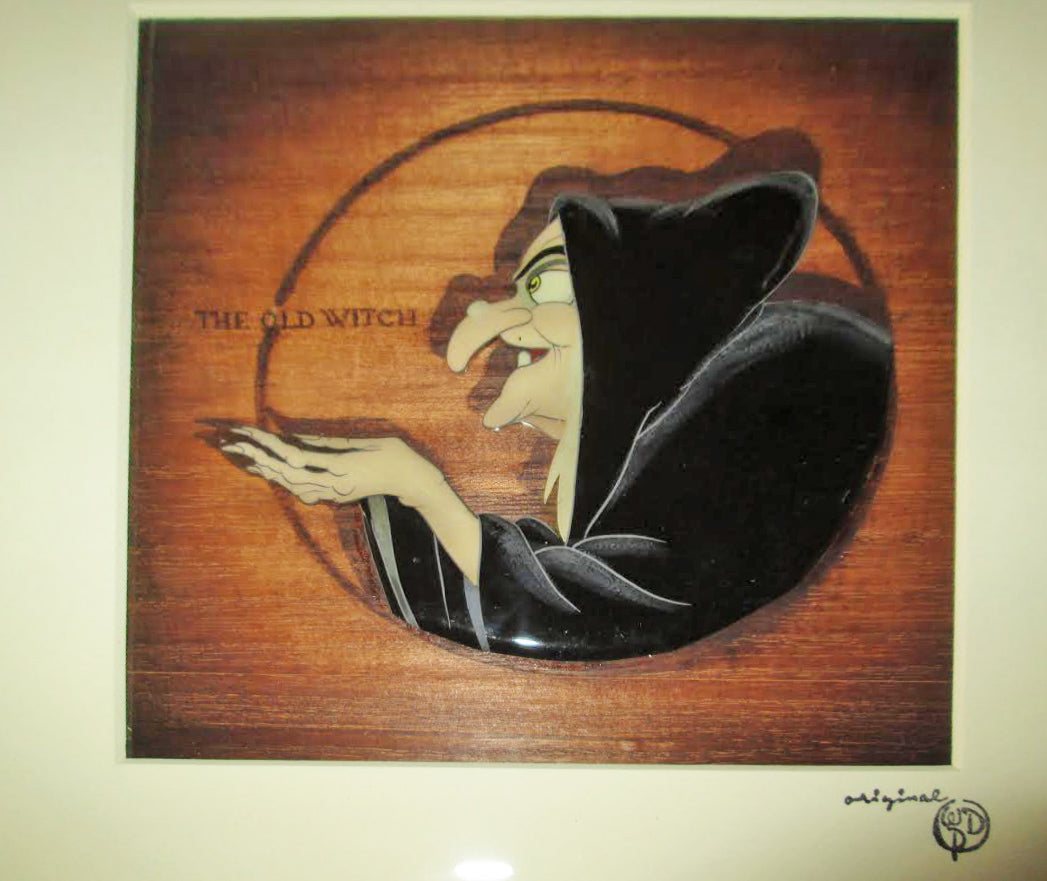 Walt Disney Production Cel on Courvoisier Background featuring The Old Witch