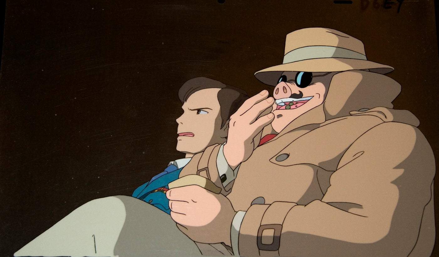 Original Studio Ghibli Production Cel from Porco Rosso (1992) featuring Porco Rosso and Ferrarin