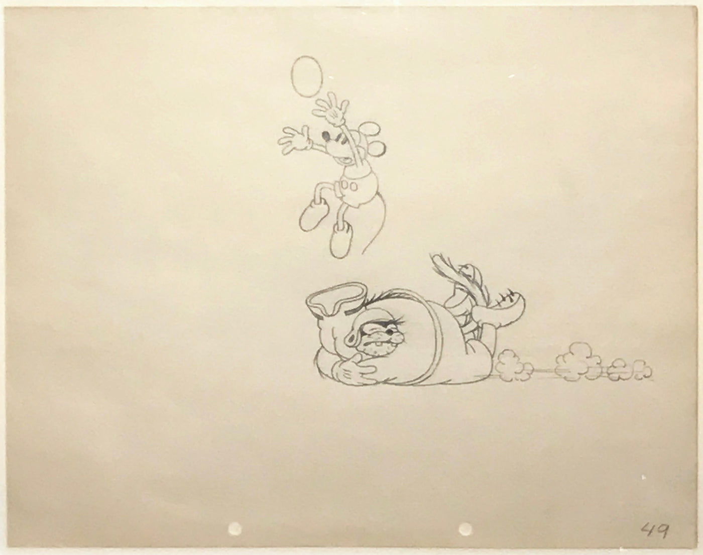 Original Walt Disney Production Drawing from Touchdown Mickey (1932) featuring Mickey Mouse and Pegleg Pete