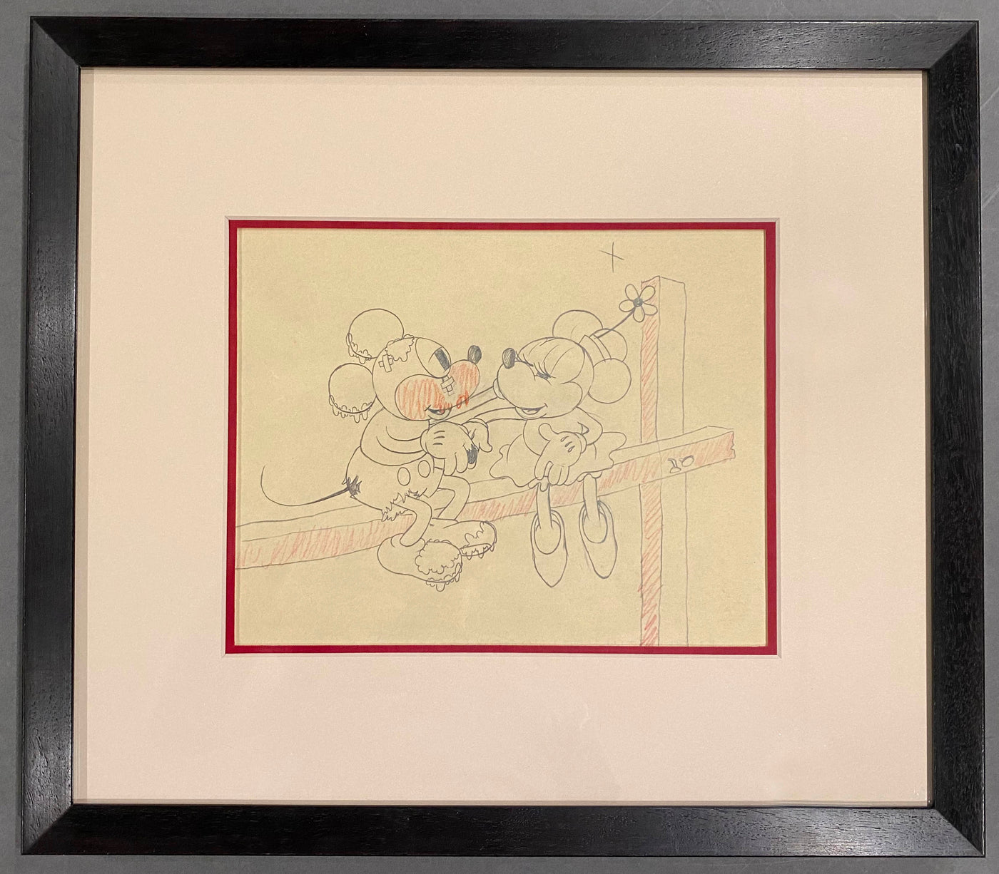 Original Walt Disney Production Drawing from Touchdown Mickey (1932) featuring Mickey Mouse and Minnie Mouse