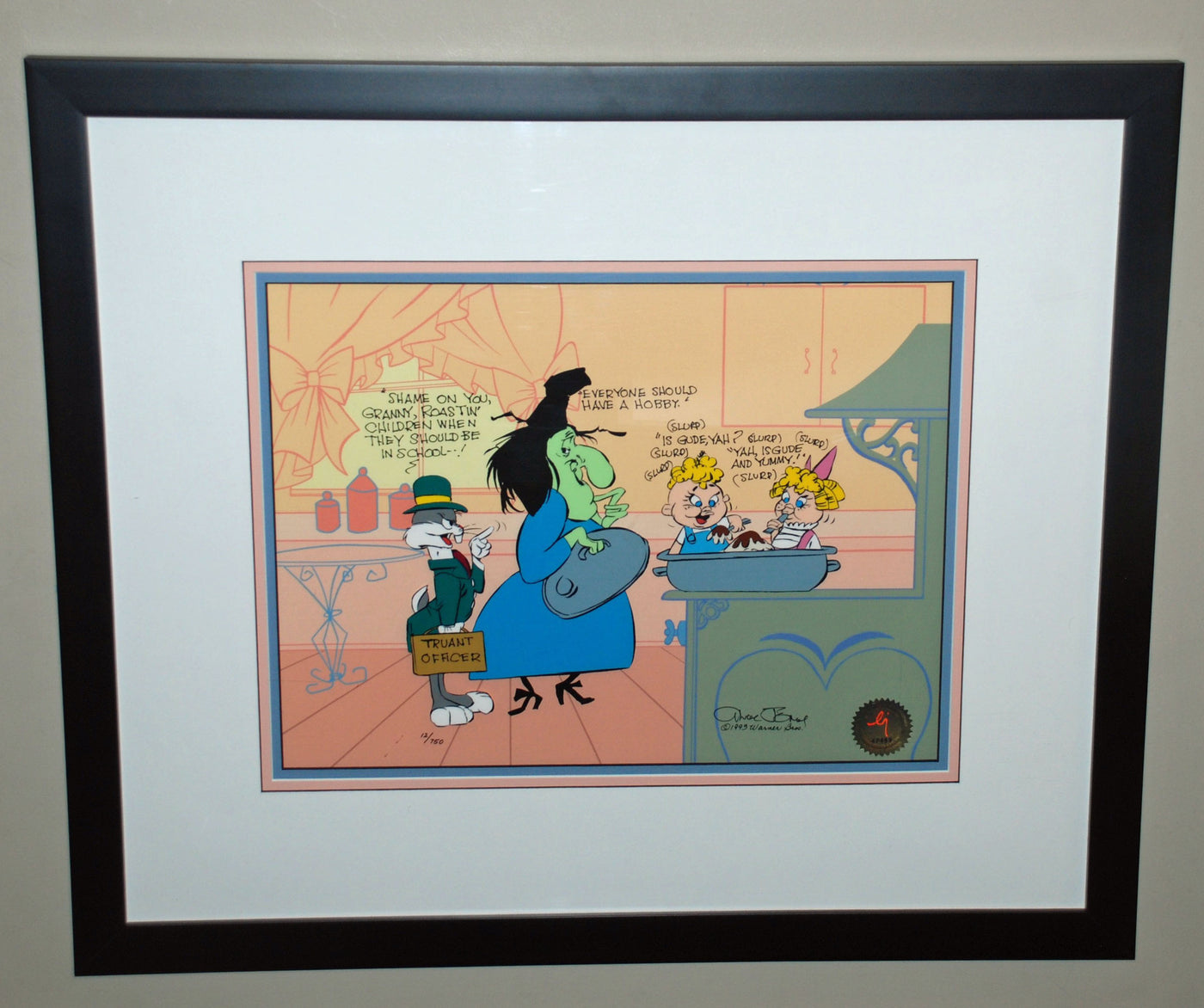 Warner Brothers Limited Edition Cel Bugs & Witch Hazel: Truant Officer Bugs Bunny
