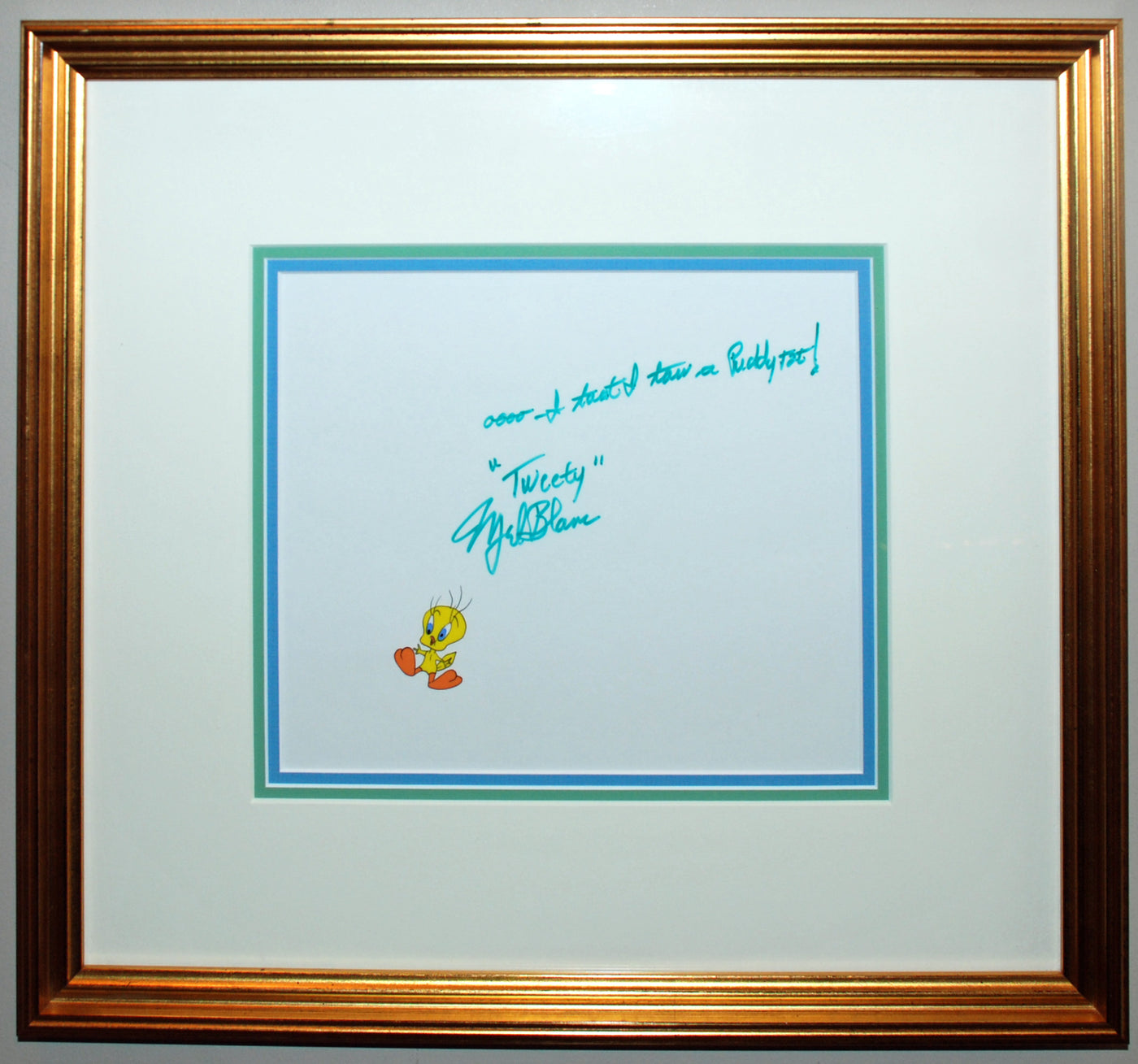 Warner Brothers Production Cel featuring Tweety, Signed and Inscribed by Mel Blanc