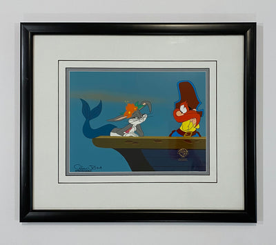 Original Warner Brothers Production Cel from "From Hare to Eternity" featuring Bugs Bunny and Yosemite Sam, Signed by Chuck Jones