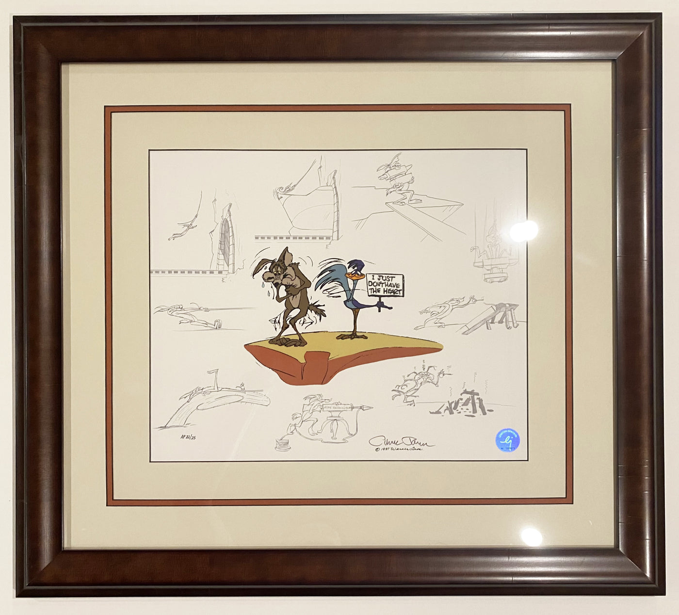 Warner Brothers Limited Edition Cel "Zoom and Bored" Signed By Chuck Jones Featuring Wile E. Coyote and Road Runner